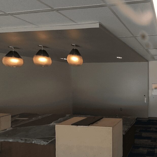 Ceiling lights in a modern interior room.